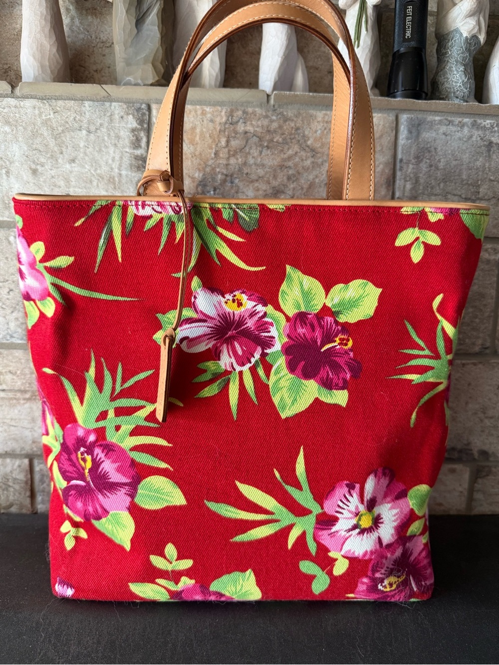 GORGEOUS Ralph Lauren Canvas Floral Tote Bag with Leather Handles